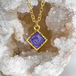 3/$20 14k Gold Purple Glitter Resin Diamond Handmade Charm Pendant Necklace